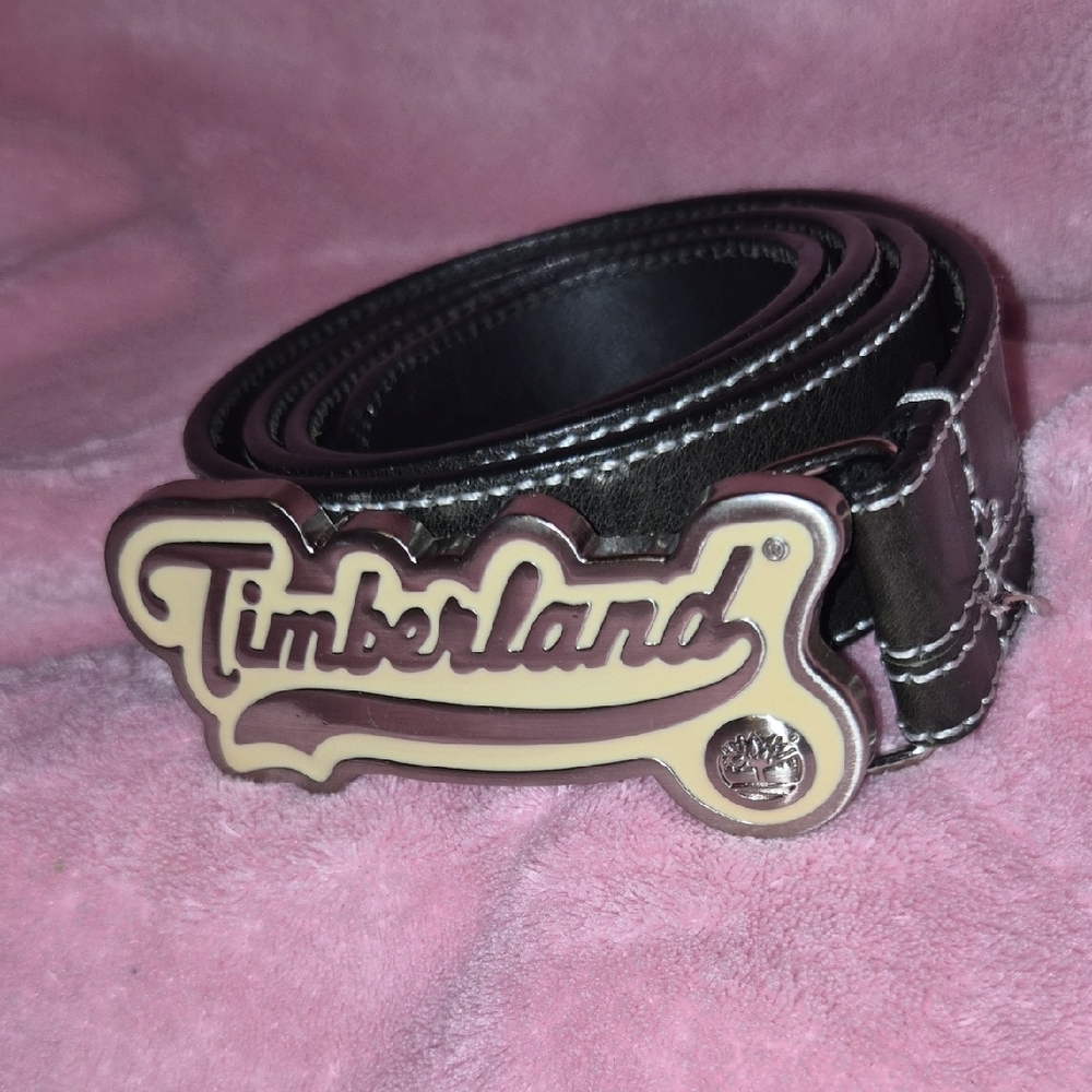 Timberland Black Leather Belt and Metal Timberland Belt